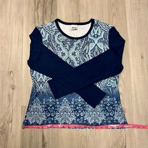 Vintage y2k Jalate ringer top in blue paisley sz L. Stretchy long sleeve NWOT
